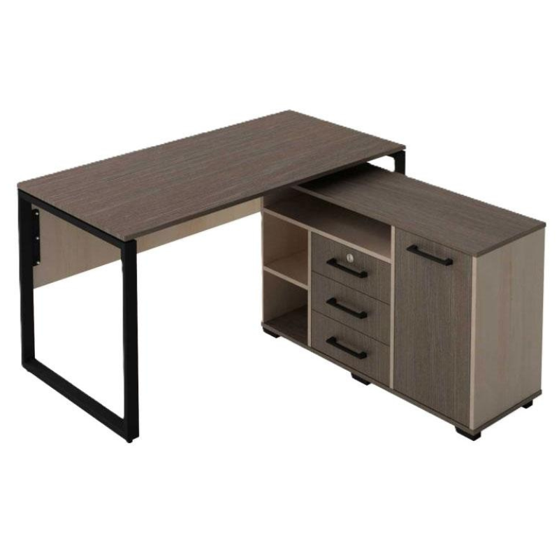 Стіл вчительський та тумба приставна з дверцями та трьома шухлядами (права, ліва),АНШАР ГРУП, ЛДСП, металева труба, бук артізан перламутровий, дуб урбан кавовий